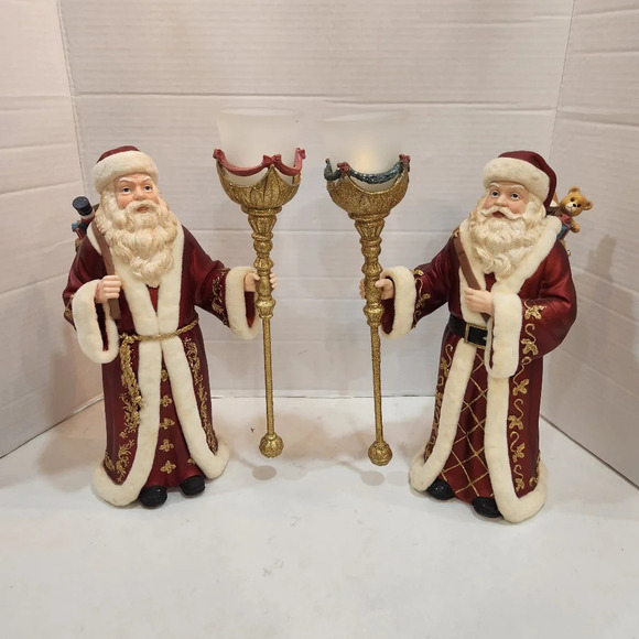 Vintage Kirkland Signature Christmas Pair of Santa Candle Holders 12.25" - Picture 1 of 10
